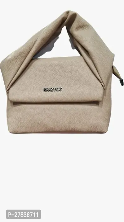 Stylish Beige Artificial Leather Solid Handheld Handbag For Women