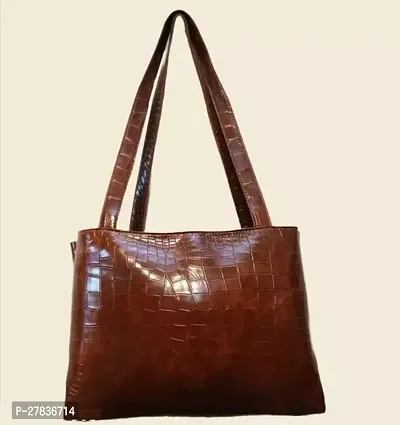Stylish Brown Artificial Leather Solid Handheld Handbag For Women-thumb0