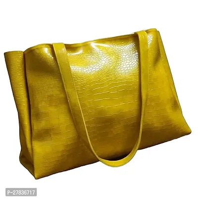 Stylish Yellow Artificial Leather Solid Handheld Handbag For Women
