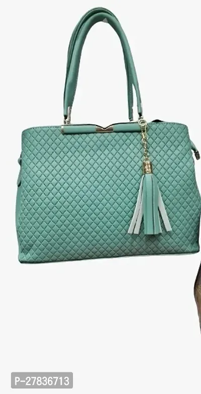 Stylish Green Artificial Leather Solid Handheld Handbag For Women