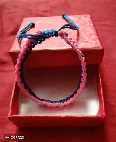 Jyokrish Handmade Adjustable Pink  blue Mix Thread Knot Bracelet for Unisex |Boys| Men | Girls |Women | Bracelet for adult |Free Size |Pack of 1| Friendship Band |Rakhi |bandhan-thumb4