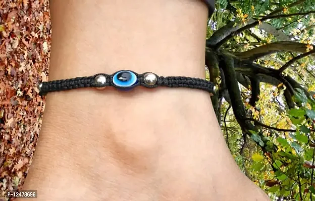 Evil Eye Anklet Silver  Black Thread Anklet for Nazar