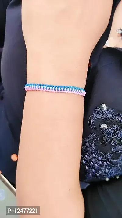 Jyokrish Handmade Adjustable Pink  blue Mix Thread Knot Bracelet for Unisex |Boys| Men | Girls |Women | Bracelet for adult |Free Size |Pack of 1| Friendship Band |Rakhi |bandhan-thumb3