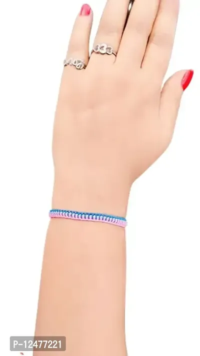 Jyokrish Handmade Adjustable Pink  blue Mix Thread Knot Bracelet for Unisex |Boys| Men | Girls |Women | Bracelet for adult |Free Size |Pack of 1| Friendship Band |Rakhi |bandhan-thumb2