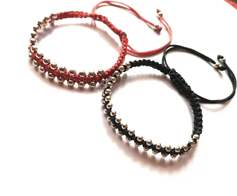 Jyokrish handmade adjustable black thread metal silver fish bracelet for  women, girls, boys