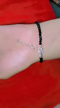 Jyokrish White Metal Silver Simple Glossy Black beads| Crystals Chain Bracelet for Girls |Women length | Adjustable| Girls| Women| Free Size |Single Piece| Nazariya-thumb2