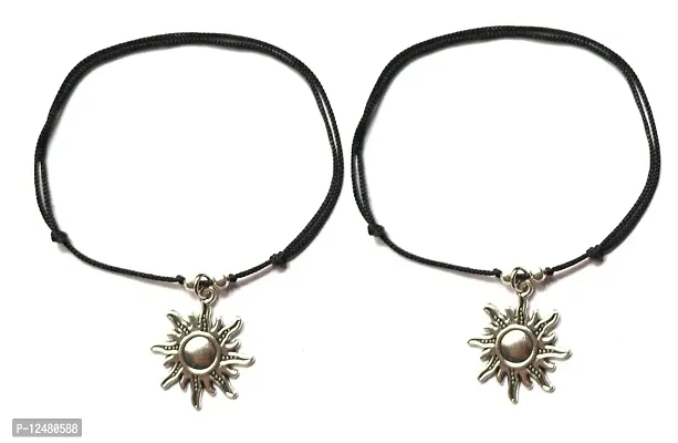 The Star Silver Black Thread Anklets — KO Jewellery