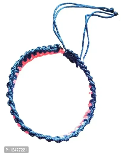 Jyokrish Handmade Adjustable Pink  blue Mix Thread Knot Bracelet for Unisex |Boys| Men | Girls |Women | Bracelet for adult |Free Size |Pack of 1| Friendship Band |Rakhi |bandhan-thumb0