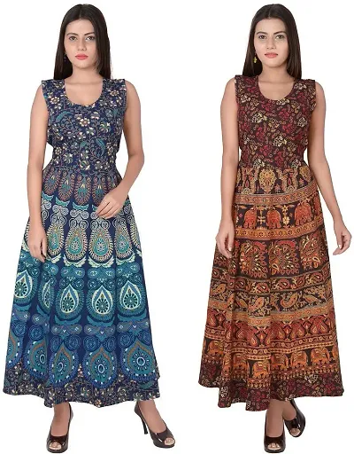 Designer Jaipuri Midi Gown Kurta Pack of 2