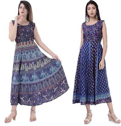 Jaipuri Women Midi Gown Kurta Pack of 2