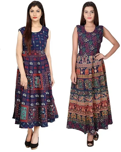 Jaipuri Women Midi Gown Kurta Pack of 2