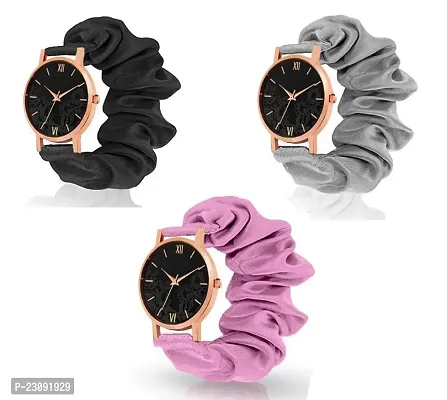 Stylish Multicoloured Fabric Analog Watches For Women Pack of 3