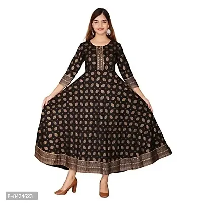 Women Stylish Rayon Printed Regular Flared Kurta Black