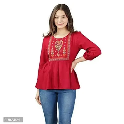 Women's Rayon Embroidered Casual Wear Top for Women and Girls|Women's Top Maroon