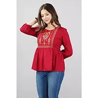 Women's Rayon Embroidered Casual Wear Top for Women and Girls|Women's Top Maroon-thumb3