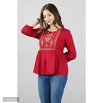 Women's Rayon Embroidered Casual Wear Top for Women and Girls|Women's Top Maroon-thumb4