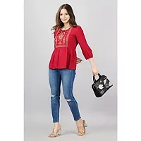 Women's Rayon Embroidered Casual Wear Top for Women and Girls|Women's Top Maroon-thumb4