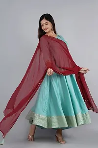 Women's Solid Rayon Lace Gota Anarkali Kurta|Anarkali Gown with Dupatta for Women & Girls-thumb4