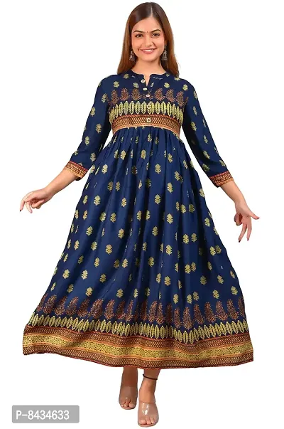 Women's Printed Rayon Anarkali Gown|Anarkali Kurta for Women & Girls|Women's Kurtas & Gowns-thumb0