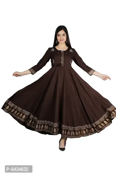 Women's Embroidered Rayon Anarkali Kurta|Gown for Women|Flared Kurta for Women
