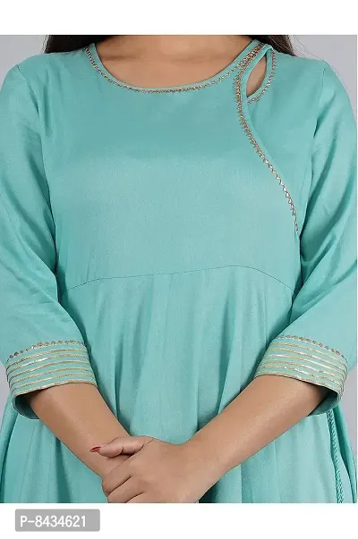 Women's Solid Rayon Lace Gota Anarkali Kurta|Anarkali Gown with Dupatta for Women & Girls-thumb3