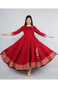 Women's Solid Rayon Lace Gota Anarkali Kurta|Anarkali Gown with Dupatta for Women & Girls-thumb4