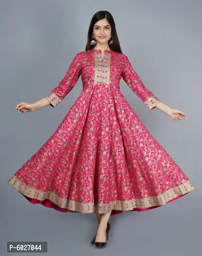 Women Printed Rayon Anarkali Kurta-thumb0