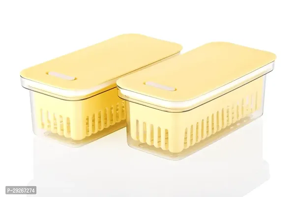 JM Accessories Fridge Air Tight Polypropylene yellow Fridge Container pack of 2-thumb0