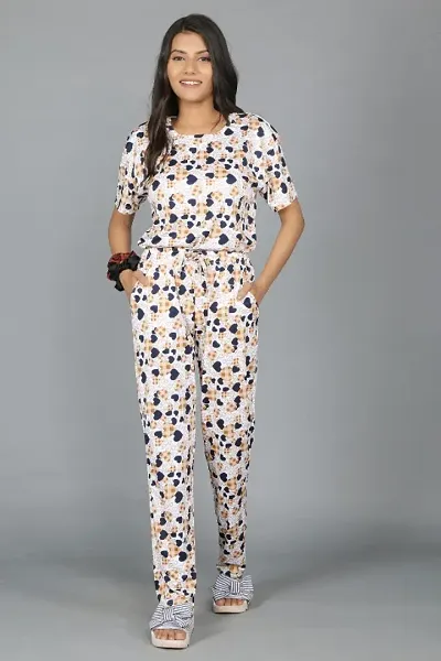 Womens Printed Top Pajama Set/Night Suit Set