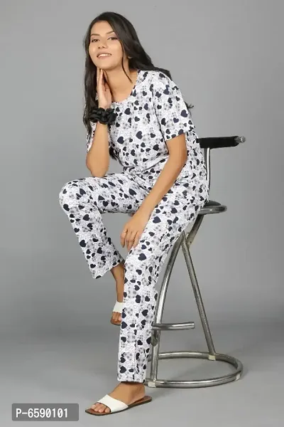 Women Printed Grey Heart Top and Pyjama Set-thumb3