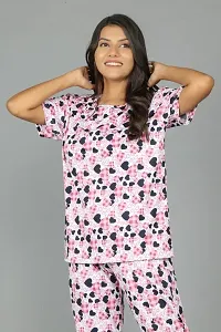 Women Printed Pink heart Top and Pyjama Set-thumb1