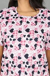 Women Printed Pink heart Top and Pyjama Set-thumb3