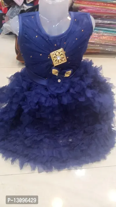 Fabulous Navy Blue Silk Frocks For Kids Girls-thumb0