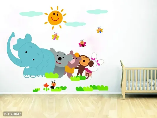 Akki World? Elephant with Cute Animals Cartoon Wall Sticker for Decorative Wall Sticker for Living Room , Bed Room, Kide Room Size - 56 cm X 61 cm-thumb0