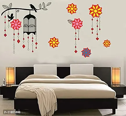 Akki World? Yellow and Black Flower Lamp Wall Sticker for Decorative Wall Sticker for Living Room , Bed Room, Kide Room