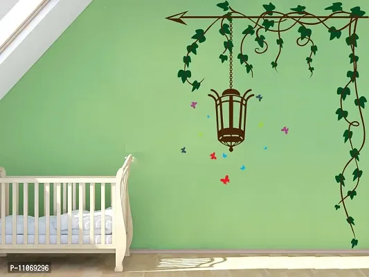 Akki World? Green Leafs Bell and Brown Cage Wall Sticker