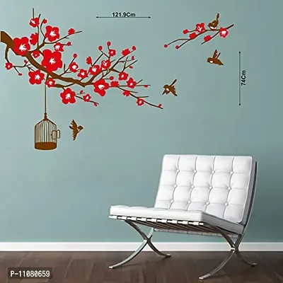 Akki World? Red Flower Tree Wall Sticker for Decorative Wall Sticker for Living Room , Bed Room, Kide Room-thumb2