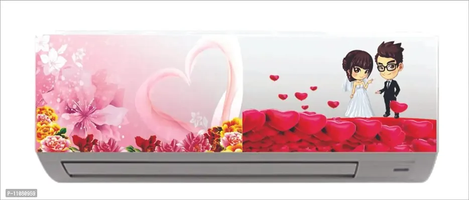 Akki World Pink Flower Heart Couple AC Sticker