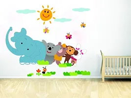 Akki World? Elephant with Cute Animals Cartoon Wall Sticker for Decorative Wall Sticker for Living Room , Bed Room, Kide Room Size - 56 cm X 61 cm-thumb1