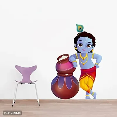 Akki World? Krishna Ji with Makhan Matki Right Side Wall Sticker for Decorative Wall Sticker for Living Room , Bed Room, Kide Room for Living Room-thumb0