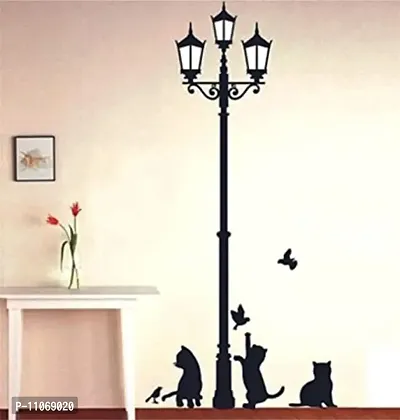 Akki World? Road Light Pole with Cats Cartoon Wall Sticker for Decorative Wall Sticker for Living Room , Bed Room, Kide Room Size 56 X 61 cm