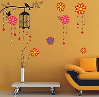 Akki World? Yellow and Black Flower Lamp Wall Sticker for Decorative Wall Sticker for Living Room , Bed Room, Kide Room-thumb1