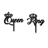 2 Pcs Queen And King Crown Cake Topper To Celebrate A Special Day Party Cake Decorations-thumb1