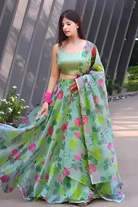 Stylish Green Organza Lehenga Choli with Dupatta Set For Women-thumb2