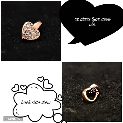 classy heart cz nose pin press type rose gold plated