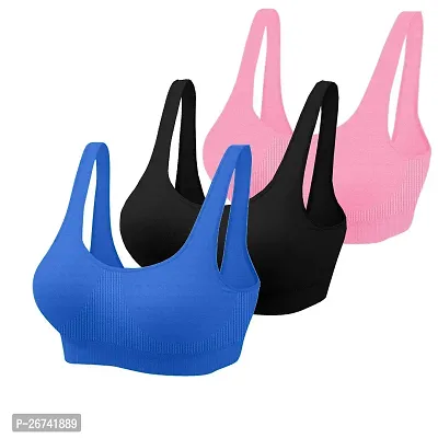 Stylis cotton blend Air sports bra seamless for womens pack of 3 multicolor-thumb0