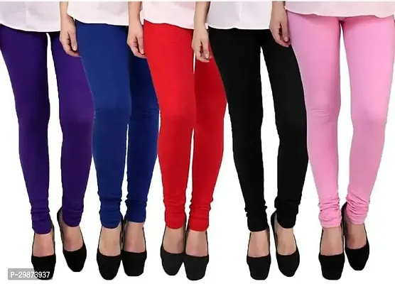 Fabulous Multicoloured Cotton Blend Solid Leggings For Women Pack Of 5