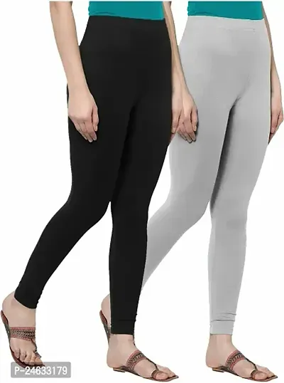 Stylish Cotton Blend Solid Leggings For Women - Pack Of 2