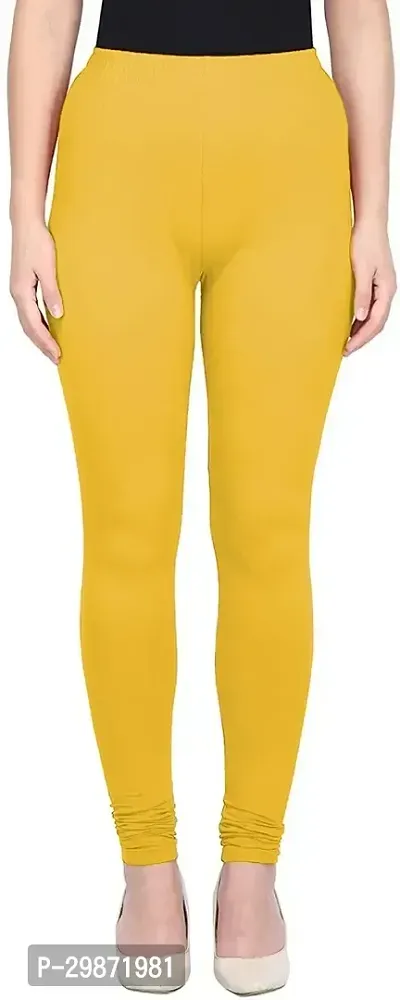 Fabulous Yellow Cotton Blend Solid Leggings For Women-thumb0