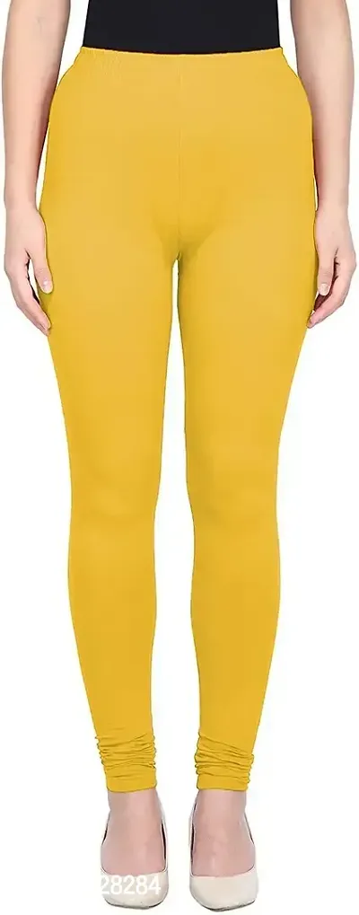 Fabulous Yellow Cotton Blend Solid Leggings For Women